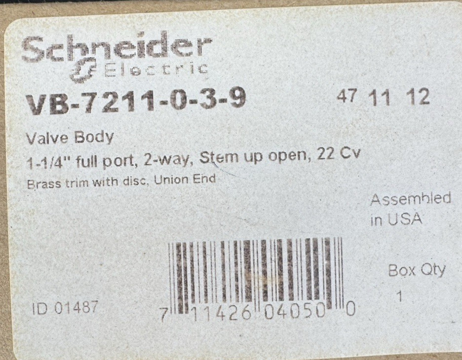 Schneider (Barber-Colman) VB-7211-0-3-9 1-1/4″ Globe Valve Cv22 Bronze/Brass USA