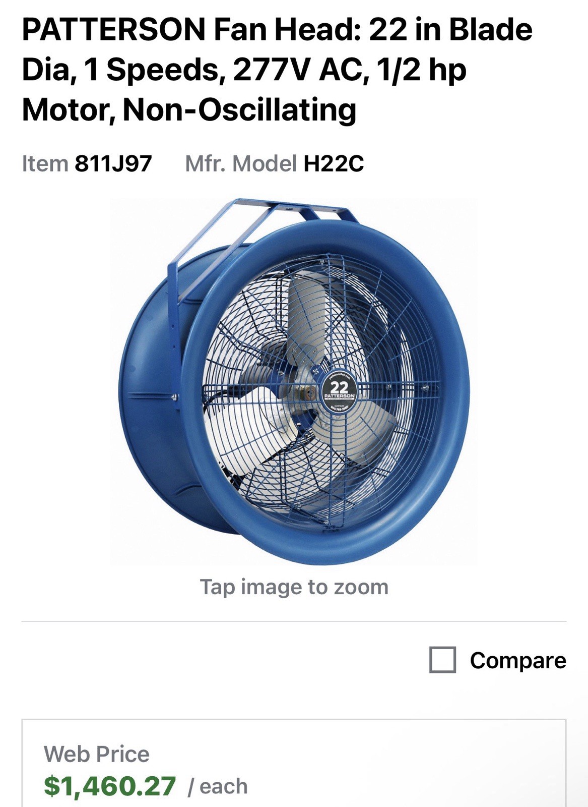 Patterson H22c High Velocity Industrial Fan Ceiling Column Floor Wall Dented Box