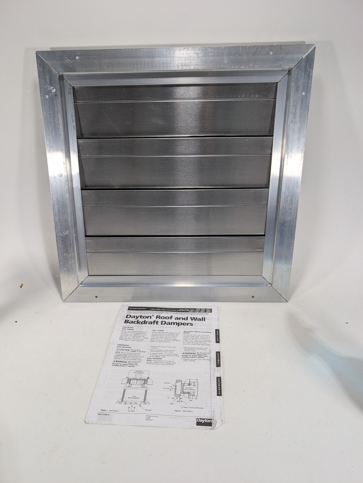 Dayton 5Nkn4 Damper, Backdraft, Wall Mount, 19-3/4 In Square NEW OPEN BOX