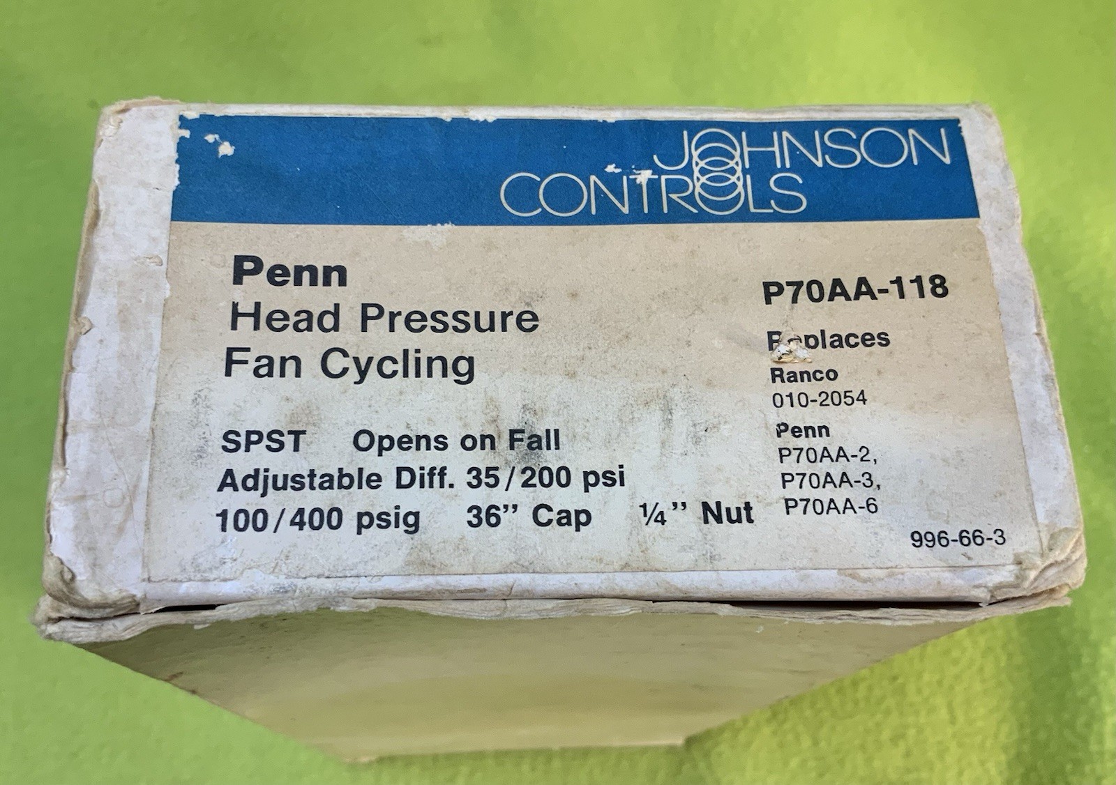 Johnson Controls P70AA-118 Head Pressure Fan Cycling Control NOS
