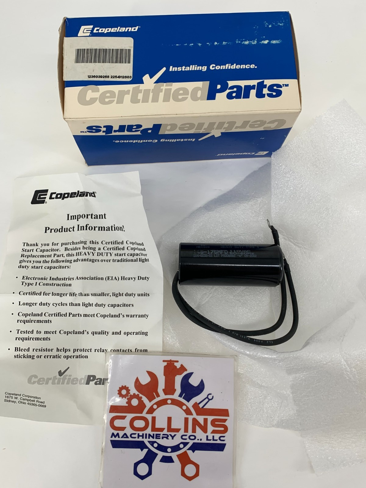 Copeland 914-0038-01 145-175MFD 110V Round Heavy Duty Start Capacitor No Bracket