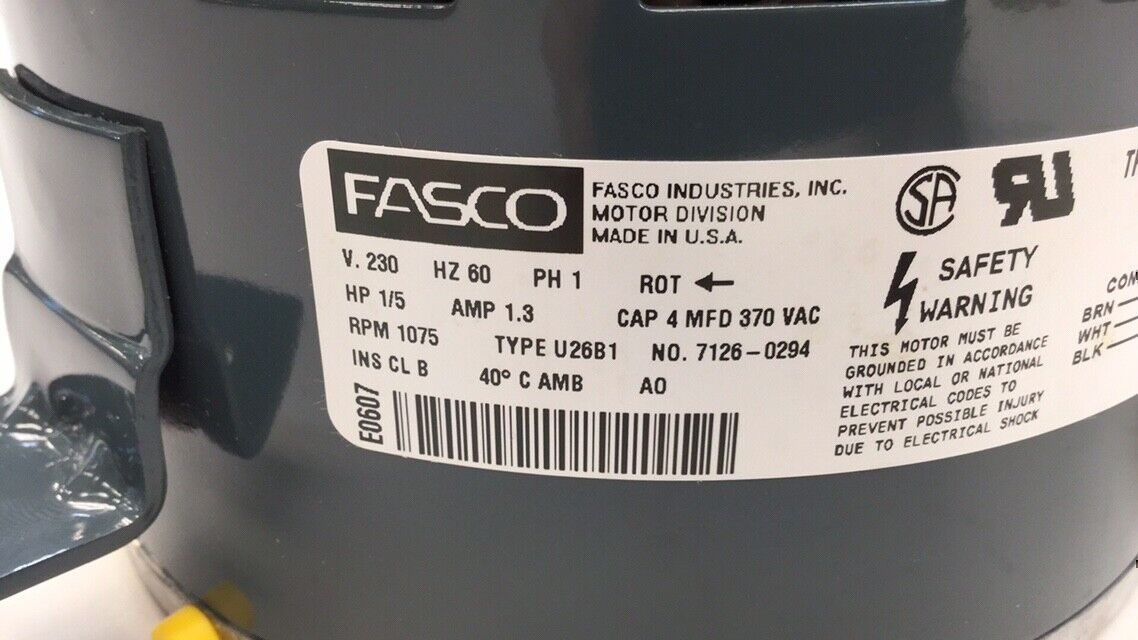 Fasco D842 Motor 1/5 HP 230V 60HZ 1075 RPM 1 Speed