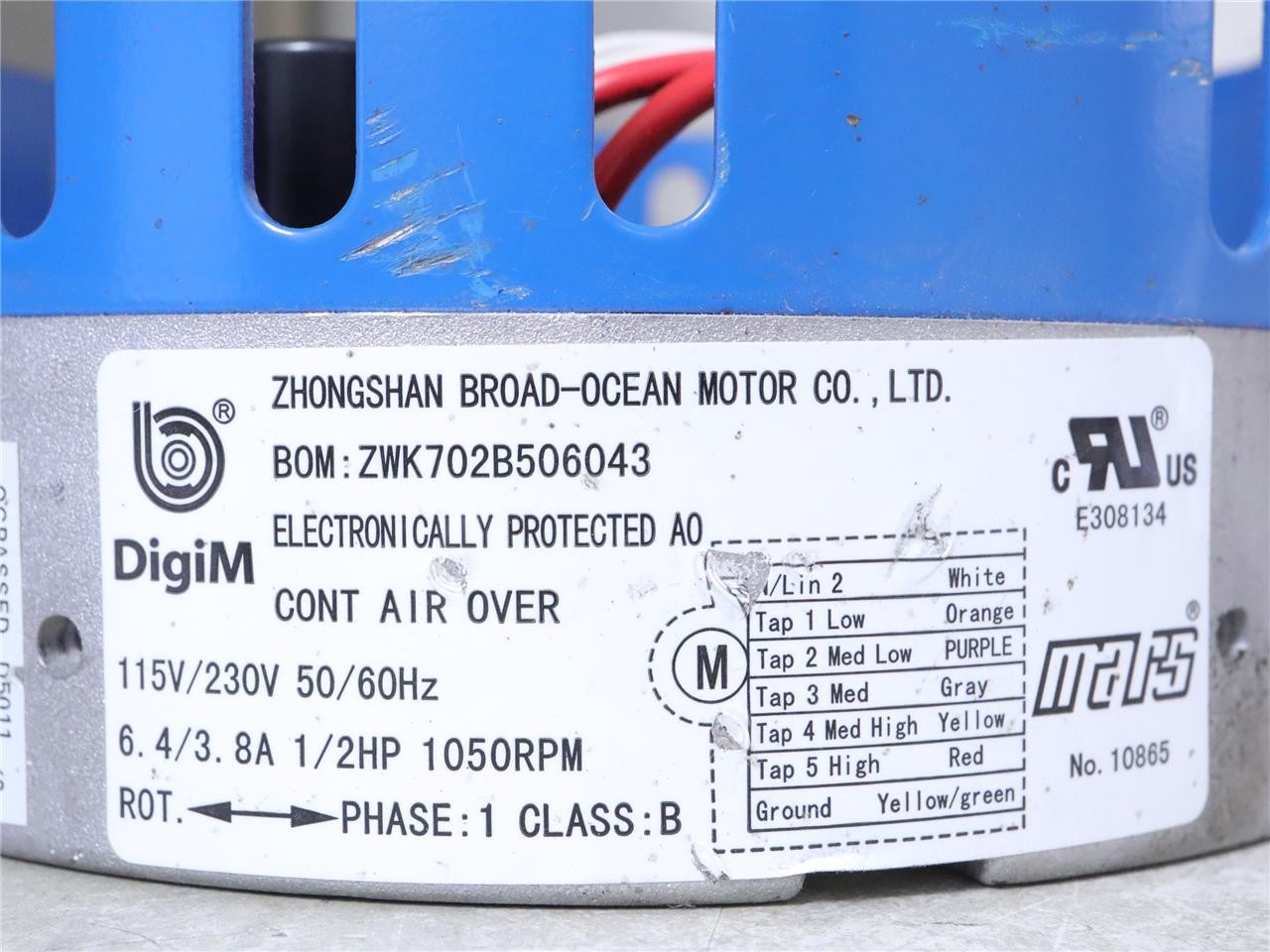 Broad-Ocean ZWK702B506043 DigiM KMSAH033008 ECM 115/230V 1/2HP 1050RPM ECM ONLY