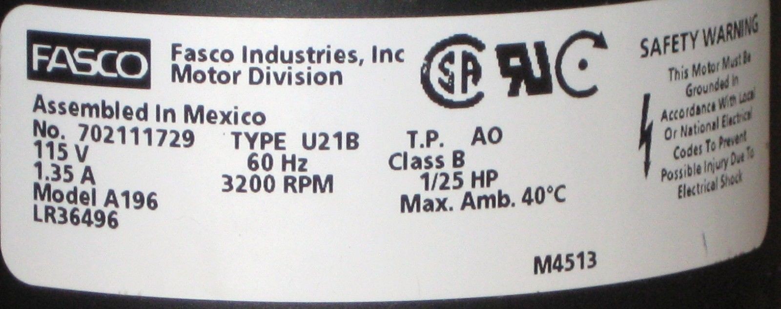Fasco A196 Draft Motor fits 7021-11544 7021-9065 Trane