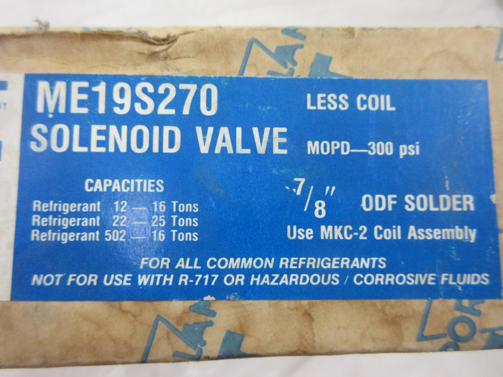7/8″ SOLDER SPORLAN ME19S270 REFRIGERANT LIQUID LINE SOLENOID VALVE W/O COIL NOS