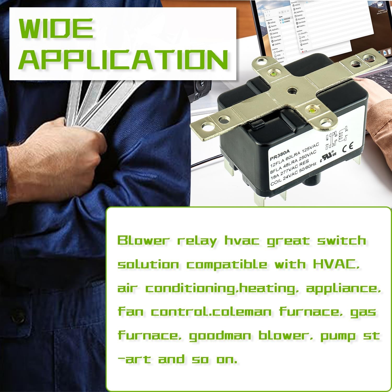 24V AC Fan Relay 90-380 AC Switch SPST for HVAC Coleman Goodman Furnace