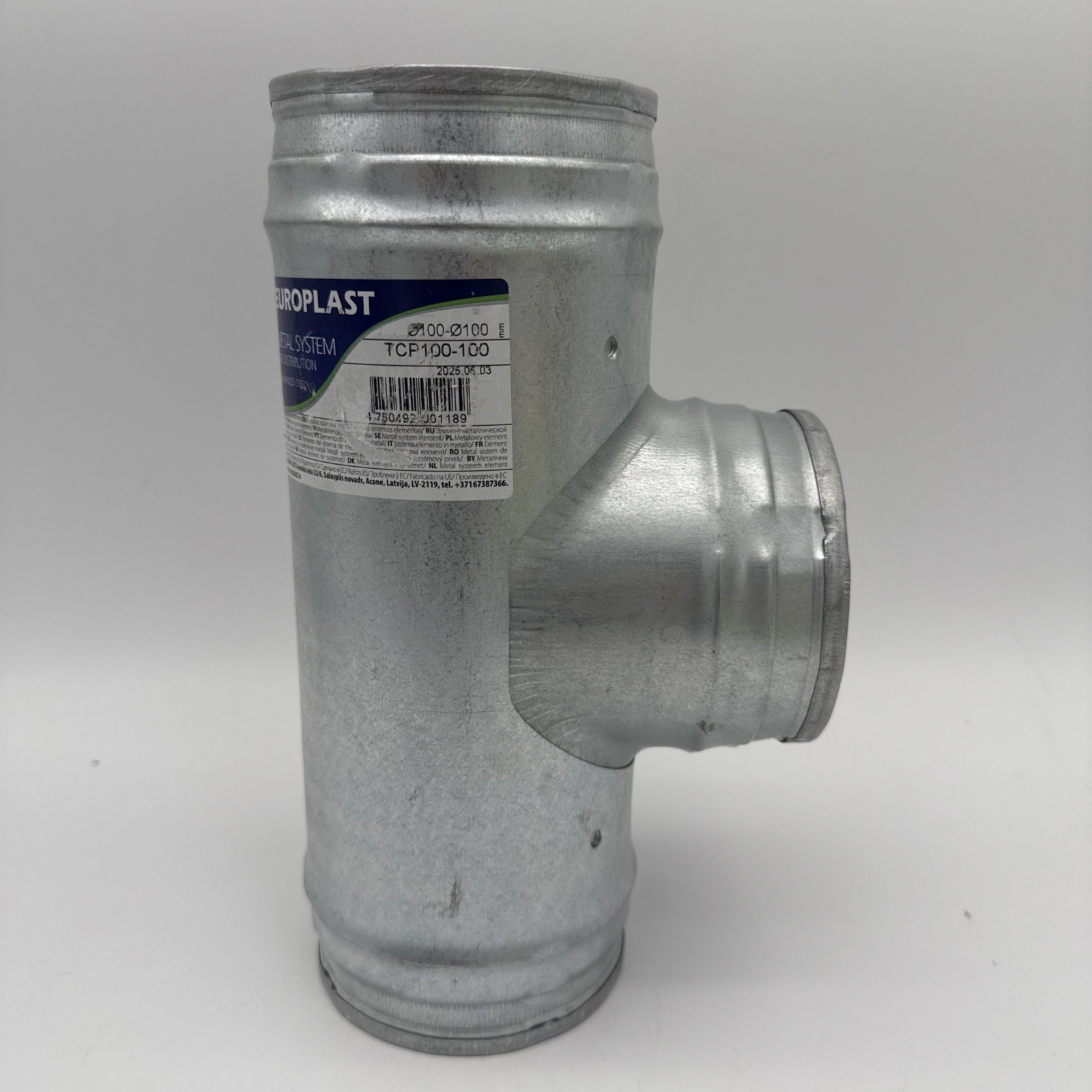 Europlast Duct Tee 4 Inch Galvanized Steel 3-Way Vent Fitting HVAC Round New