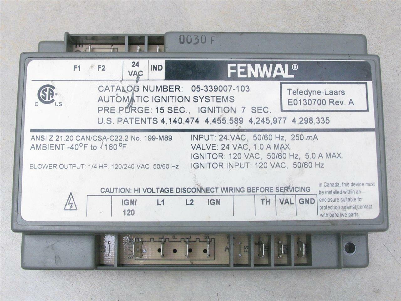 FENWAL 05-339007-103 Automatic Ignition System Control Module E0130700