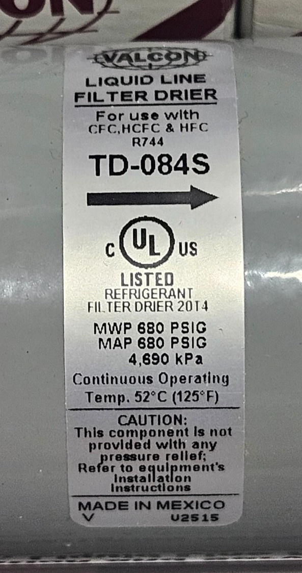 (3) Valcon TD084S Liquid Line Filter Drier 1/2″ ODF • 8 cu in • PCN:059701 NIB