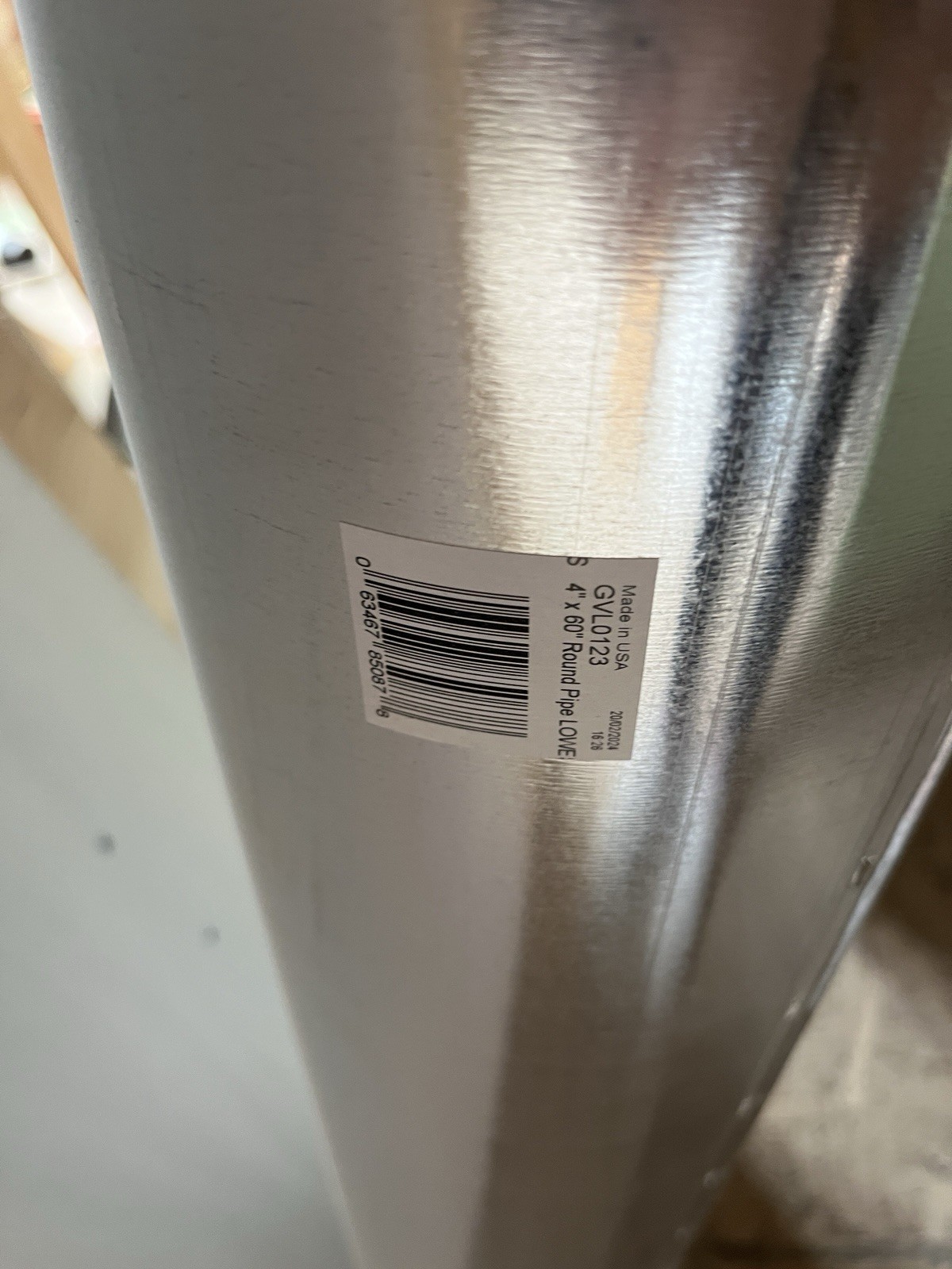 Round Galvanized Steel Duct Pipe 4 in x 60 in 30 Gauge GVL0123
