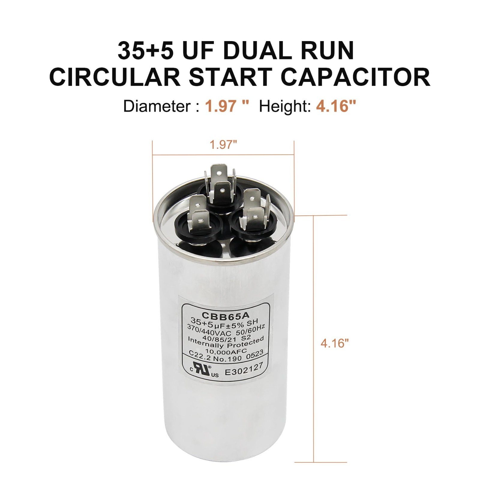 2 Pack 35/5 uF Dual Run Capacitor 370/440V for AC Motor, Heat Pump, HVAC Use