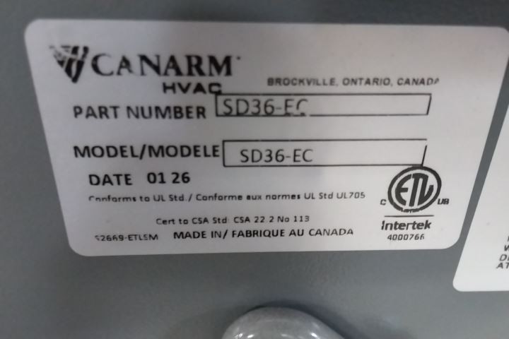 Canarm SD36-EC 3/4 HP 1000 RPM 115/208-230VAC 10,000 Max CFM Standard Fan