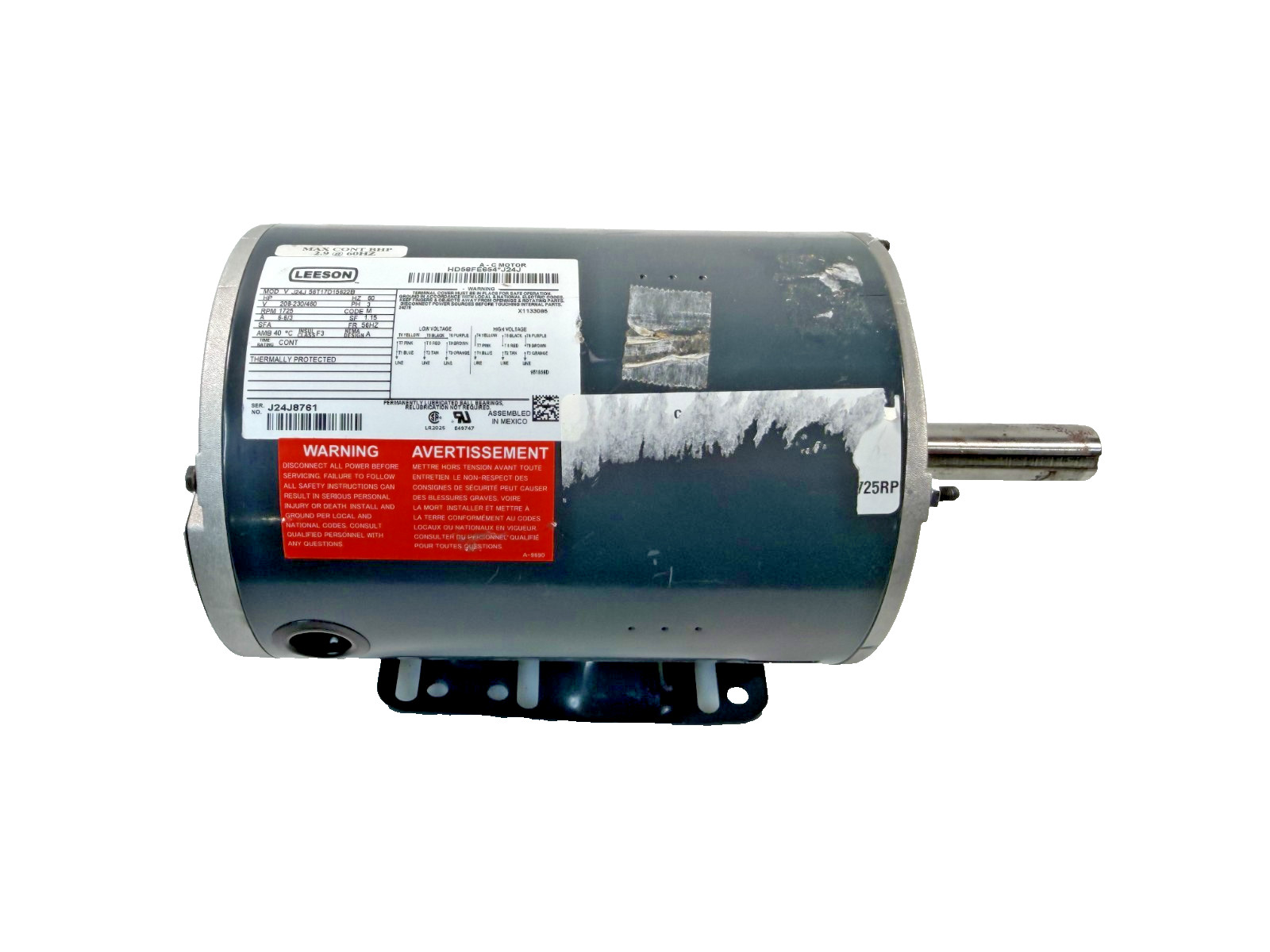 LEESON 56T17D15622B 3-Phase Blower Motor 208-230/460V Carrier HD58FE654 Marathon