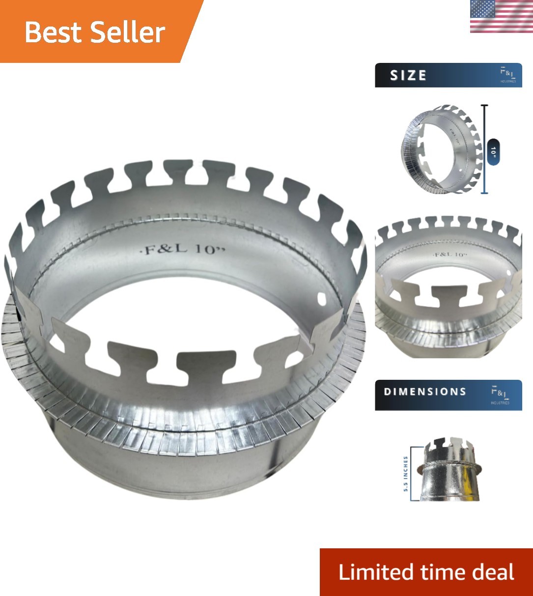 10″ Duct Board Collar – 28 Gauge Galvanized Steel, Snap-Together Design