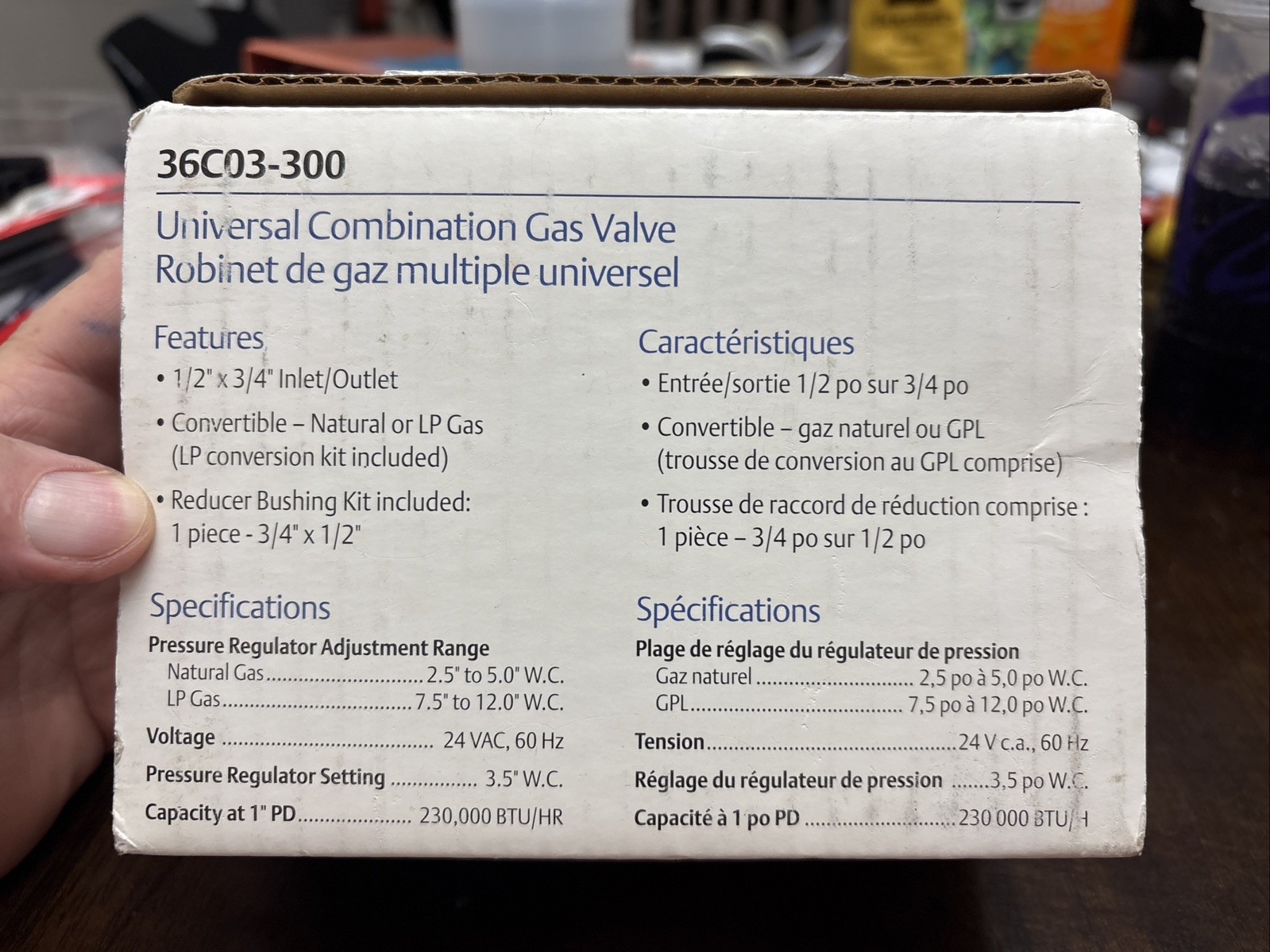 White-Rodgers 36C03-300 Gas Valve, Ng/Lp, Standing Pilot, 24Vac, 2.5 To 5.0 In