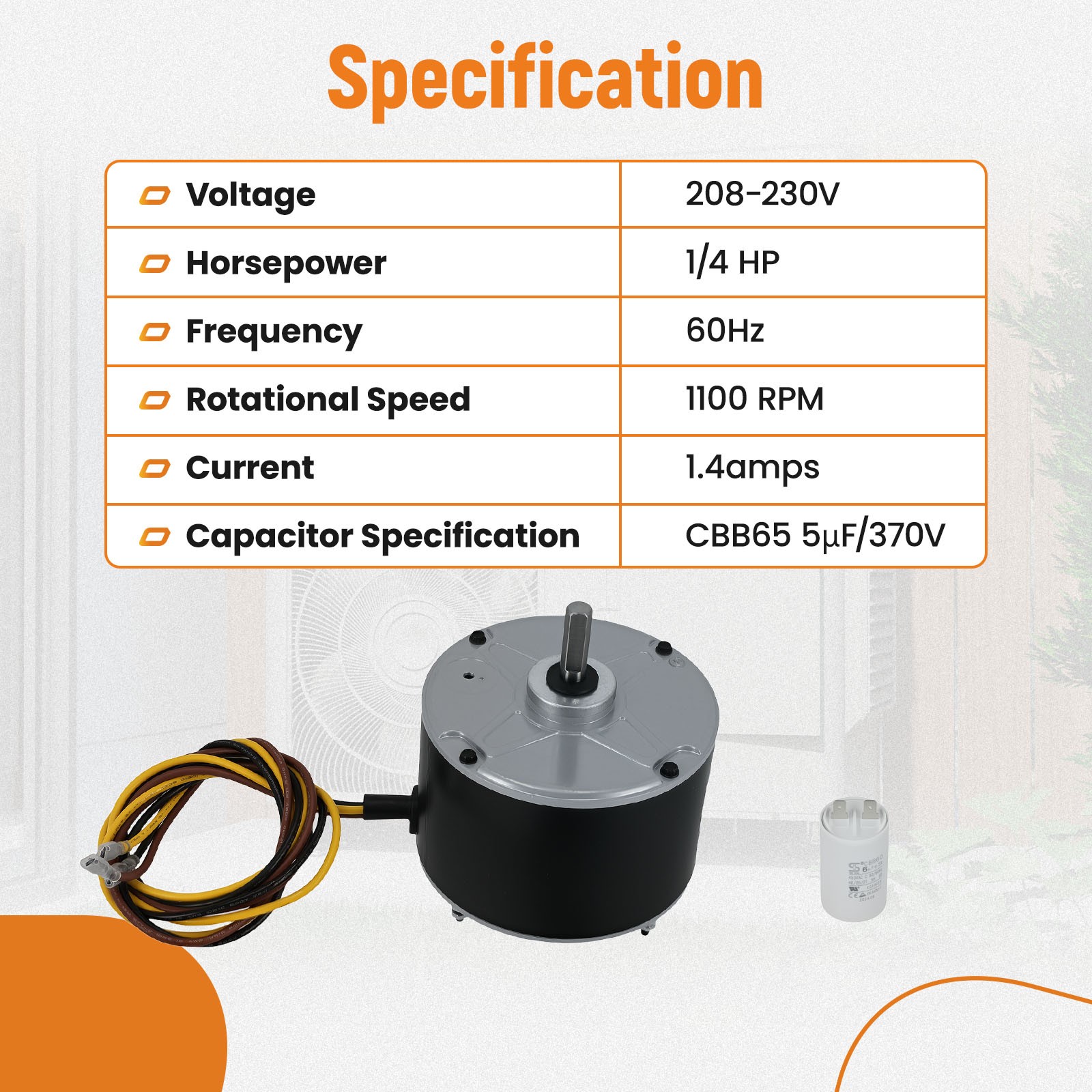 Condenser Fan Motor For Genteq GE 5KCP39EGS070S 5KCP39EGY823S Dayton 208-230V