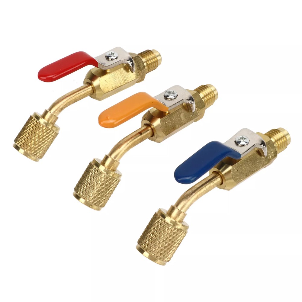 3PCS Charging Hoses AC Refrigerant Tools 1/4“SAE Coolant Angled Small Ball Valve