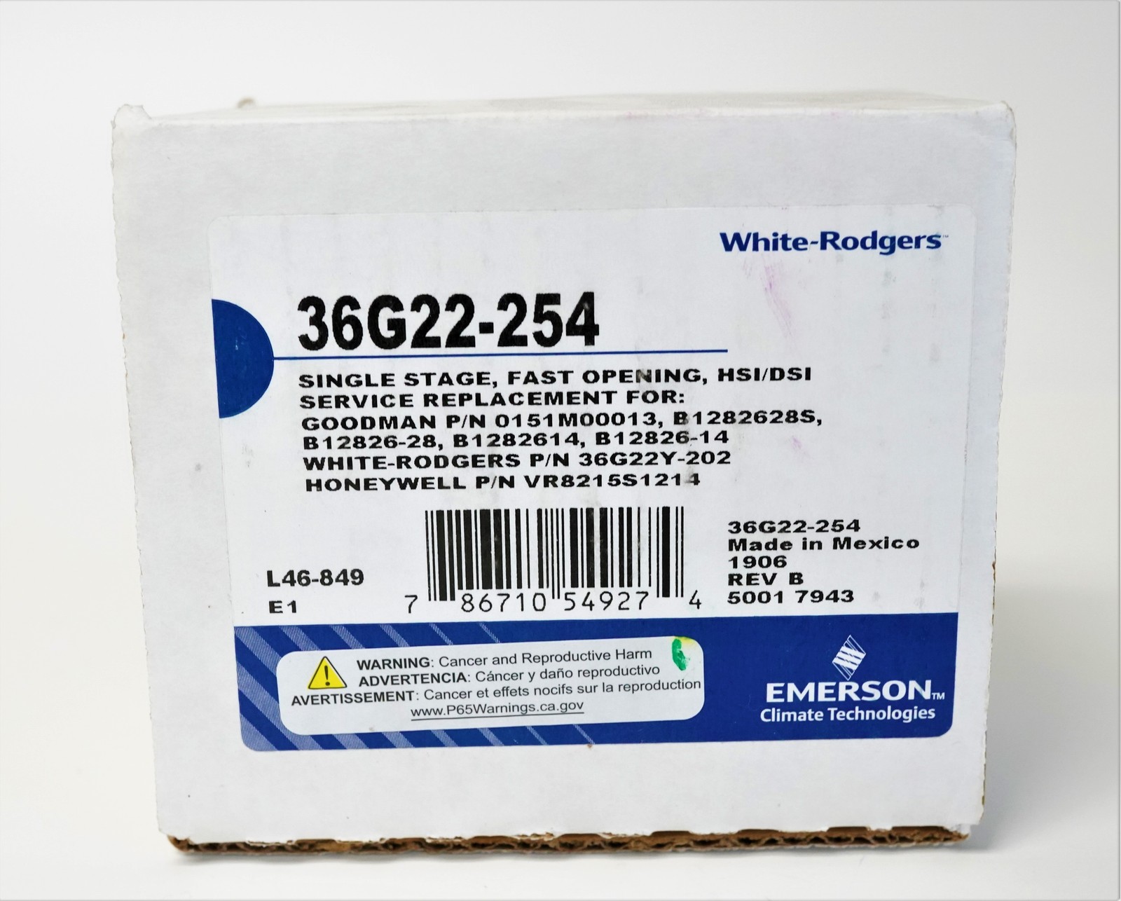 36G22-254 White-Rodgers Gas Heating Furnace Valve for Goodman B1282614 B1282628S