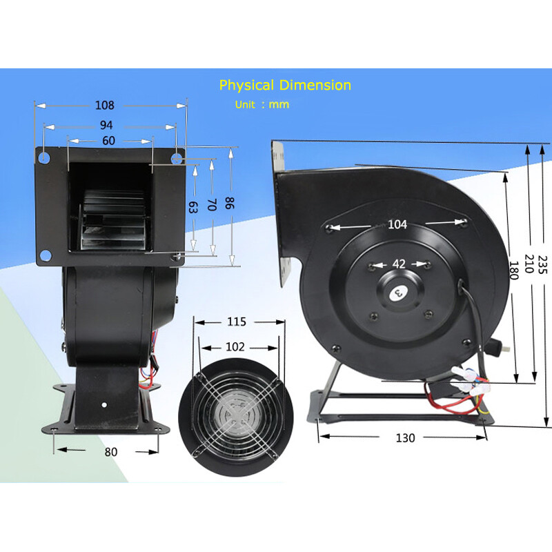 Small Centrifugal Blower Fan 196CFM 2600r/min 110V 120W Durable Equipment