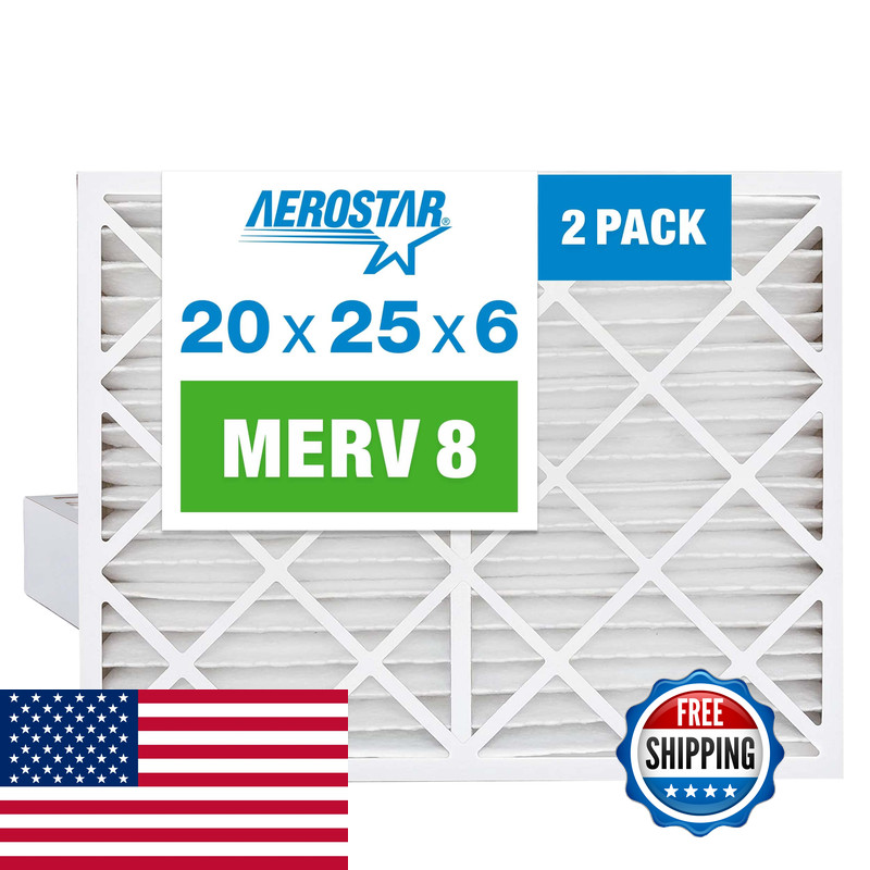 Aerostar 20X25X6 Merv 8 Air Filter 2 Count Actual Size 19.75 X 24.25 X 6.00