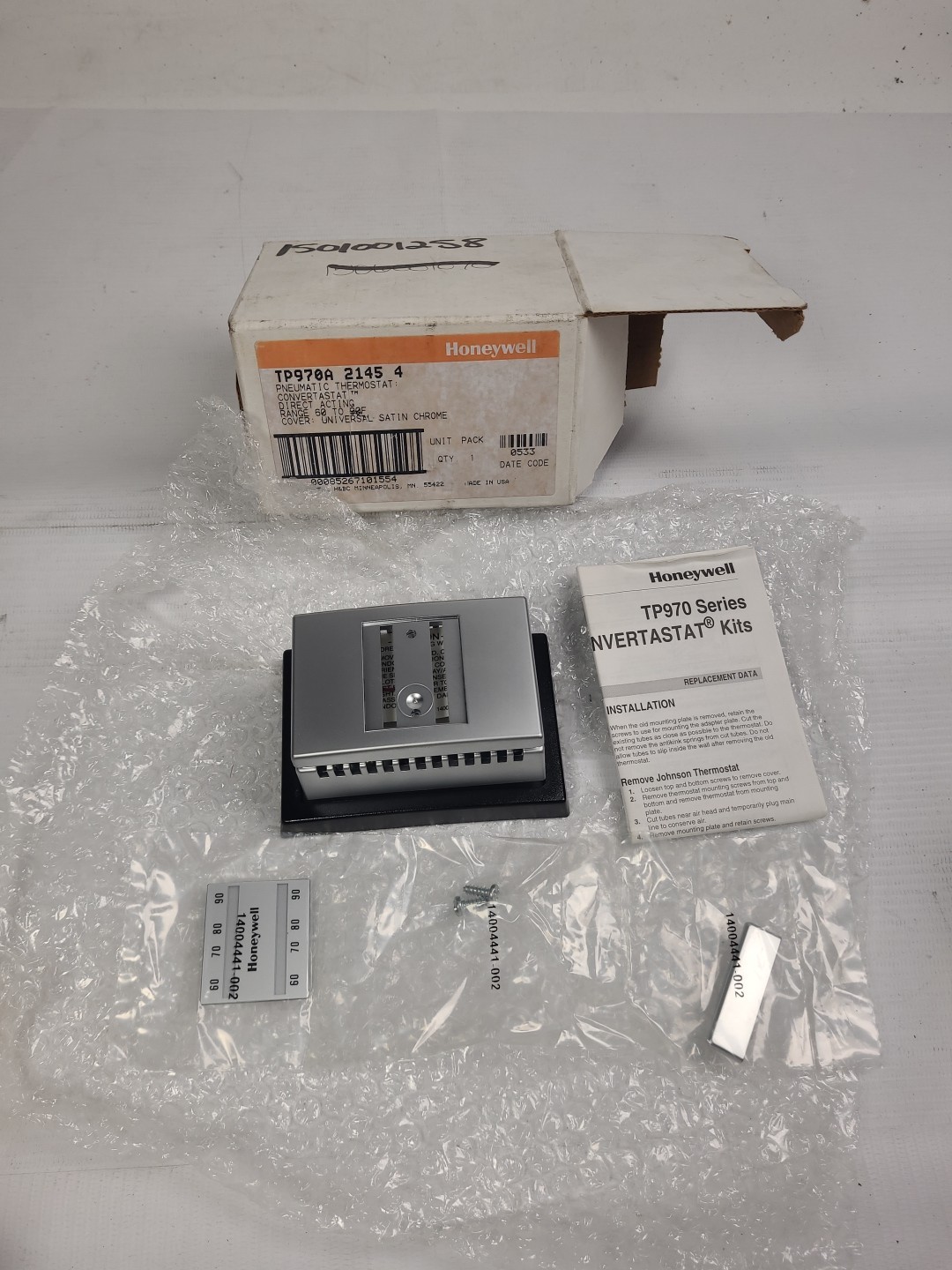 Honeywell TP970A2145 Pneumatic Thermostat, Direct Acting, 2 Pipes, 60 F