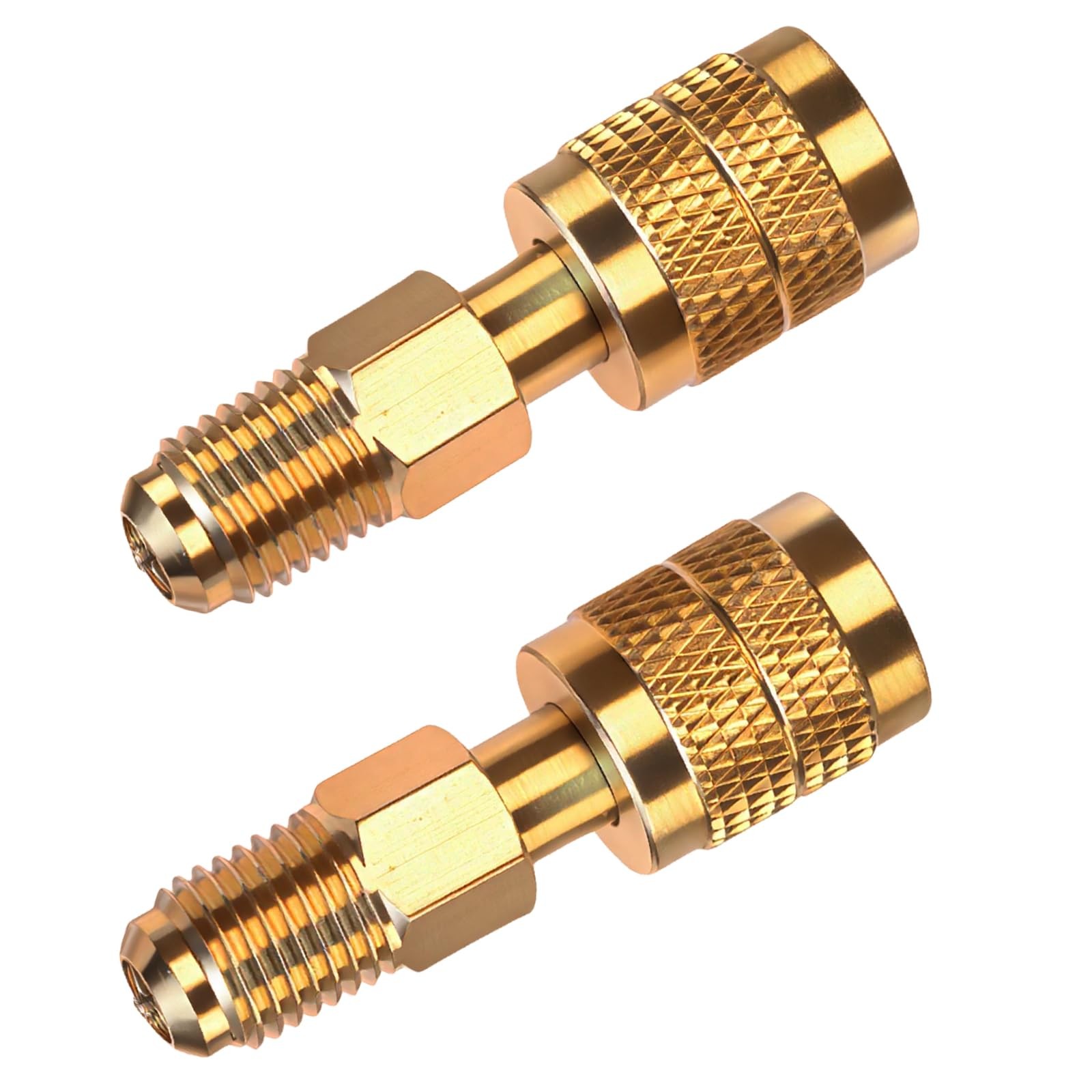 2-Pack R32 R454B Refrigerant Brass Adapter, 1/4″ Female to 1/4 inch, Gold