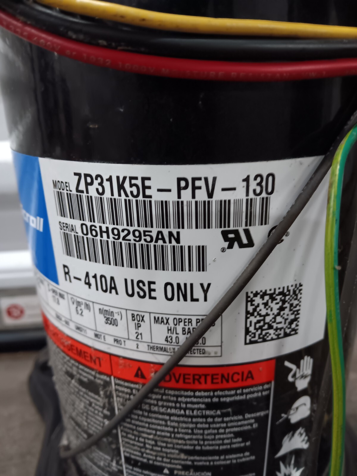 Copeland 2.5 Ton Scroll Compressor ZP31K5E-PFV-130 R410A 220V 1 PH used (S8T5)