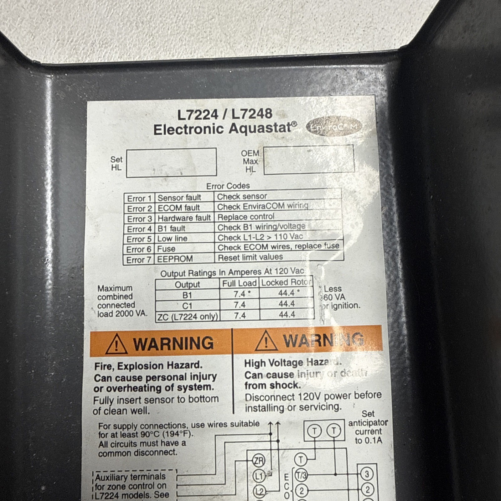 Honeywell L7224U 1002 Universal Electronic Oil Aquastat