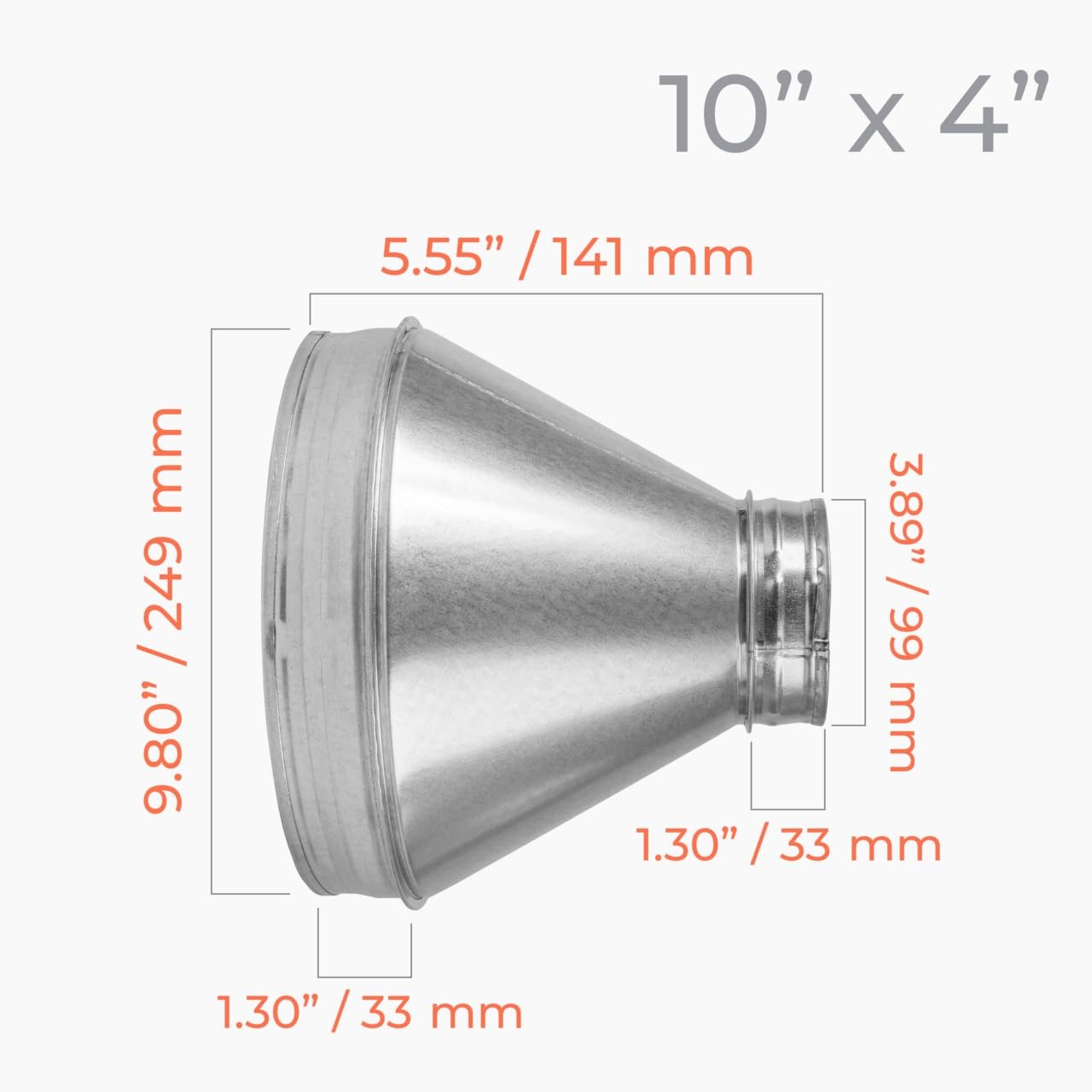 HVAC OV 10″ to 4″ Inch Round Duct Reducer – Male Fit Galvanized Steel Pipe Incre