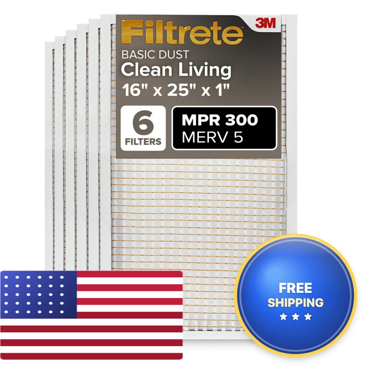 Filtrete 16X25X1 Air Filter Merv 5 6-Pack Ac Furnace Hvac Mpr 300 Basic Dust