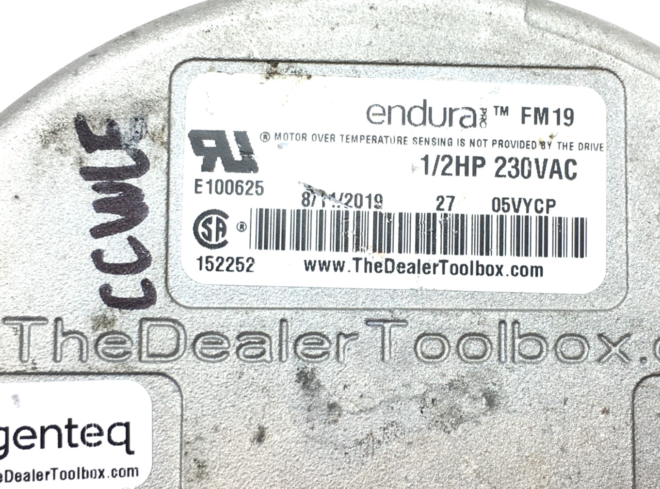 Genteq Endura FM19 Module ONLY 1/2HP 230V CCW LE rotation used #J162