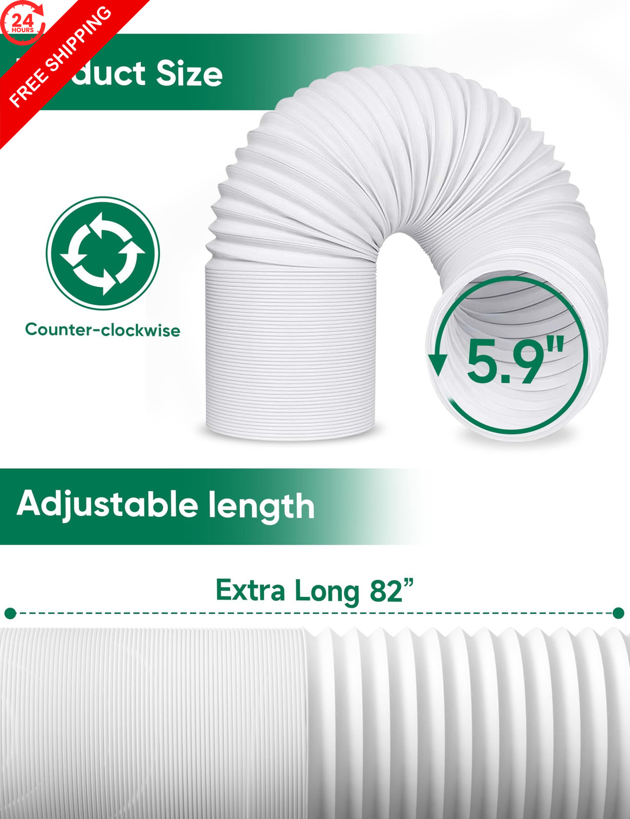Plusluck Portable Air Conditioner Hose, 5.9″Diameter & 5.9inch, White