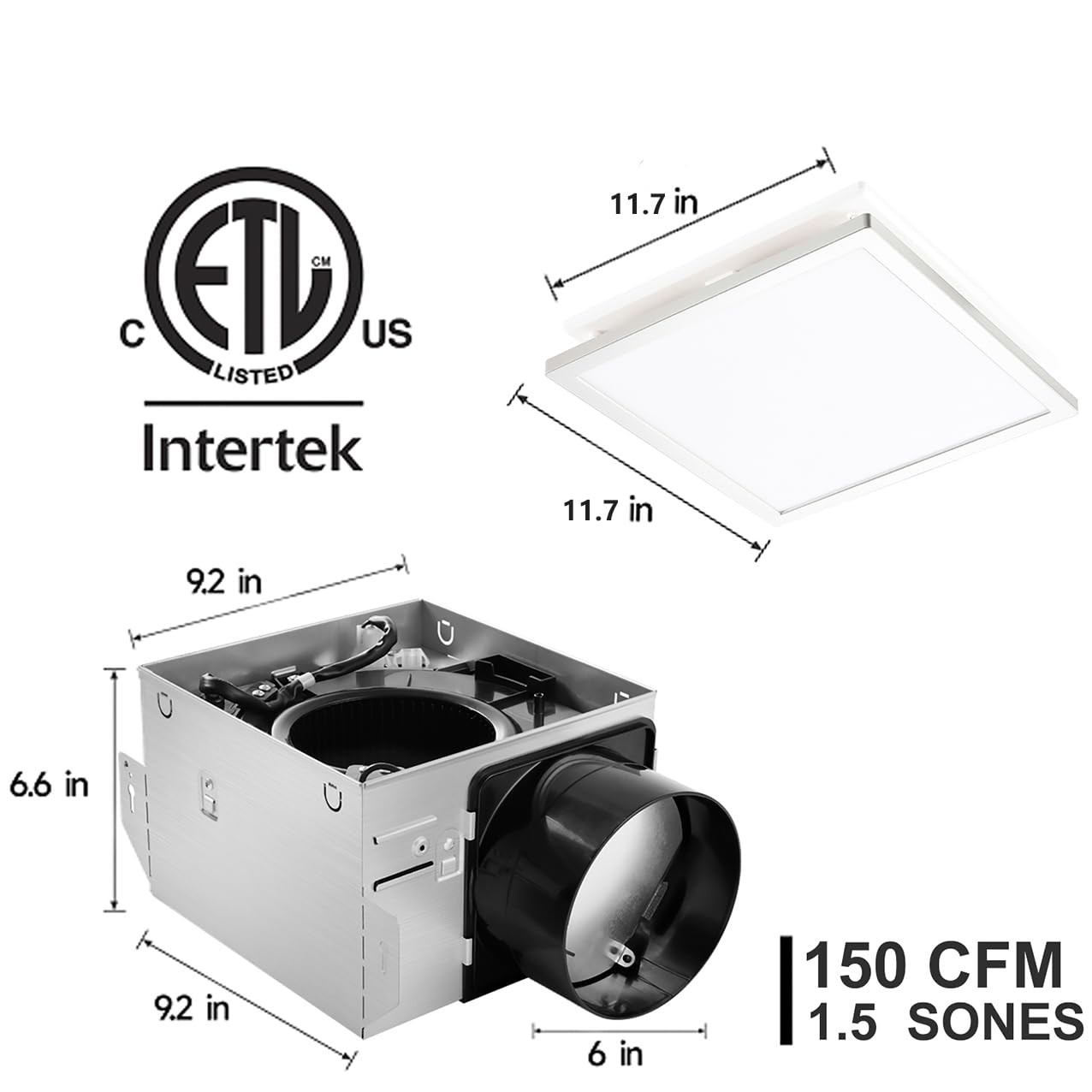 Tech Drive Modern Nickel Bathroom Exhaust Fan Light – 150 Cfm 1000Lm Dimmable