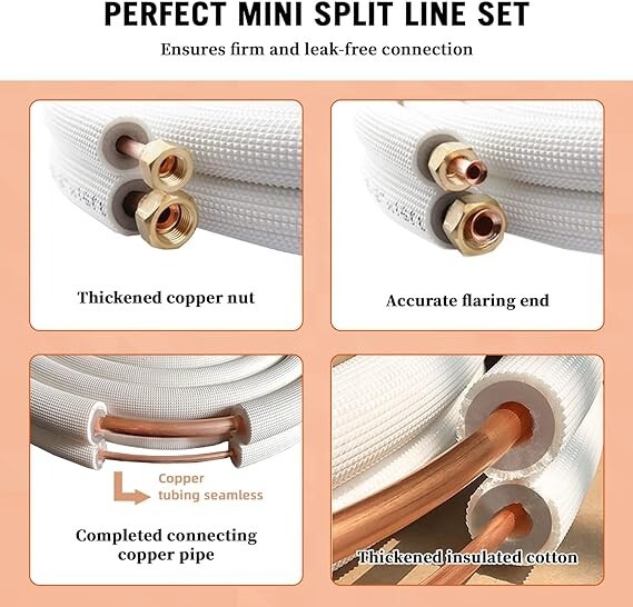 WOSTORE 50Ft MINI SPLIT LINE SET w Two Pipes 1/4″ & 3/8″ OD 3/8″ Thick NIB USA