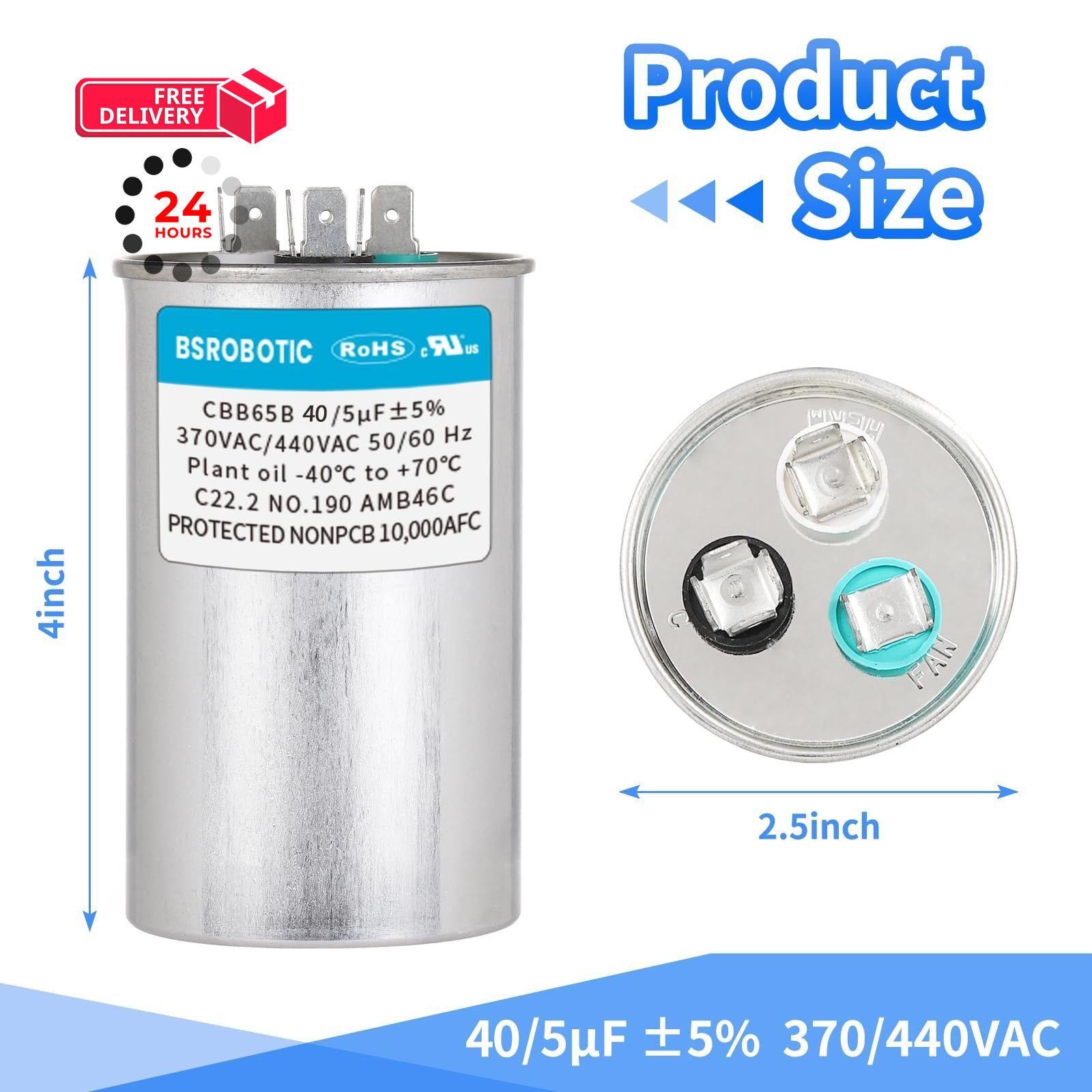 35/5 440v CBB65B AC Capacitor – 35+5 uf ±5% MFD 370/440 Volt Dual Run 35+5uf