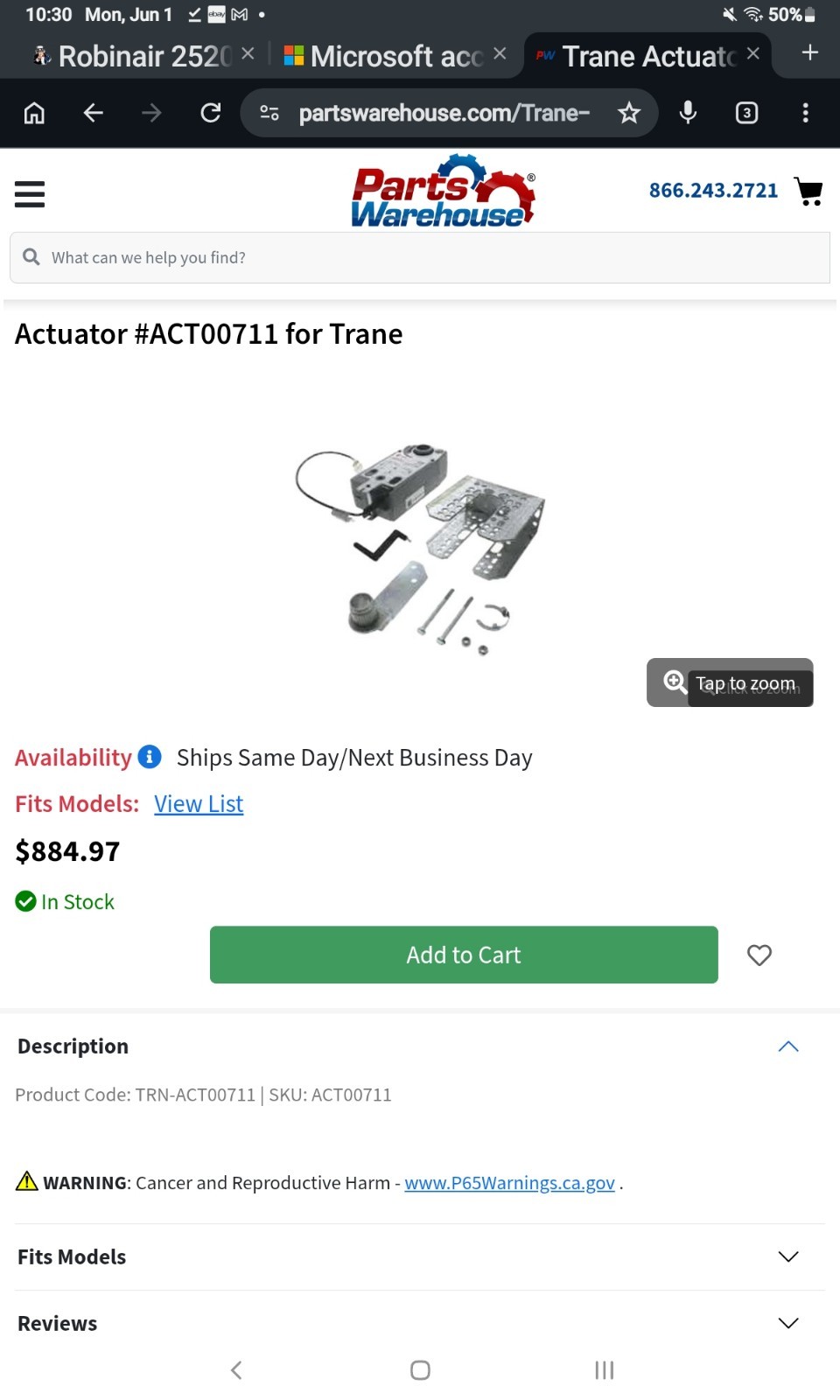 ACT00711 Trane Damper Actuator w/ Trane NFB Crank ZG-AFB118 TN