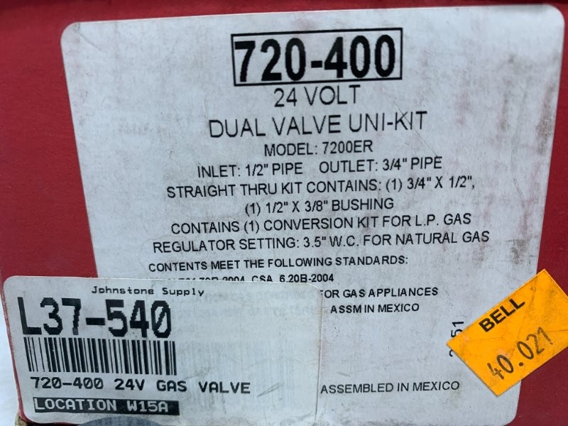 Robertshaw 720-400 Gas Valve 24V 150000 BTU 1/2″ x 3/4″