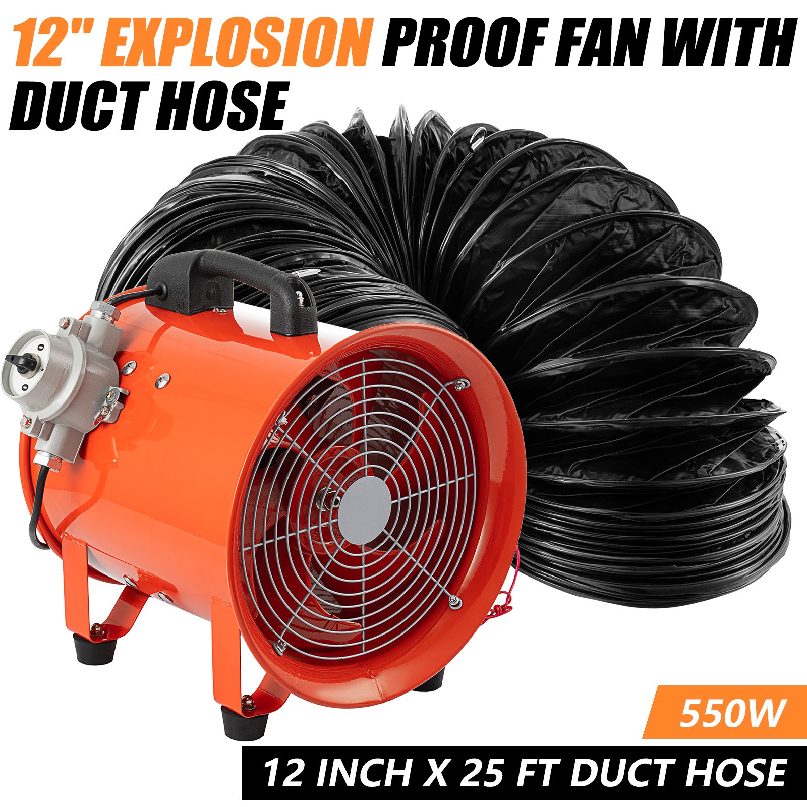 12″ Explosion Proof Fan Ventilator 550W Utility Blower Extractor+25ft Duct Hose