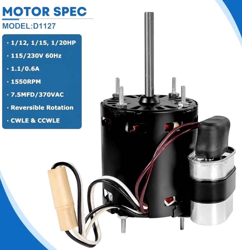 Refrigeration Fan Motor FASCO D1127 9721 D1125 – 1/12 HP-1550 RPM-115/230V 50HZ