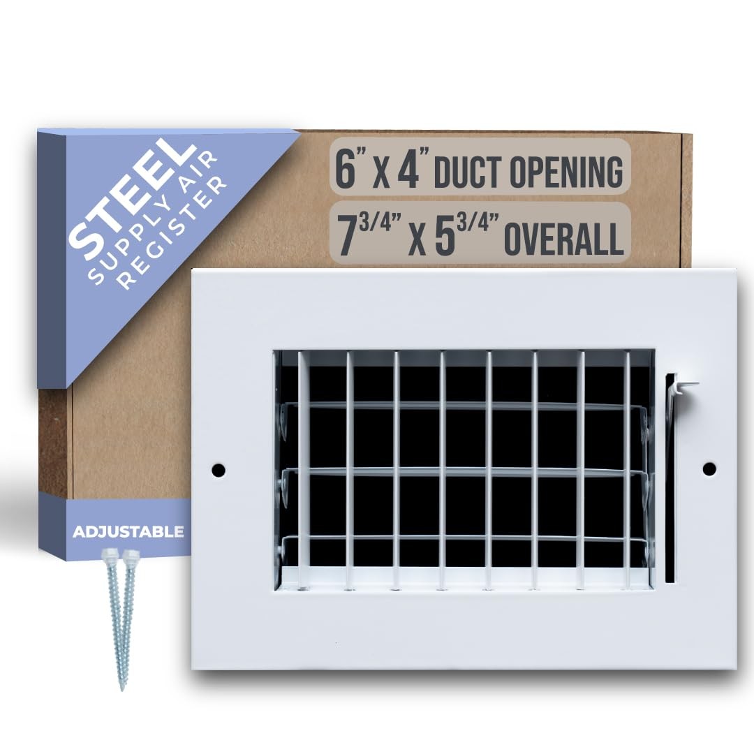 Handua 6×4 Steel Adjustable Air Supply Grille White Ceiling Wall Vent Cover