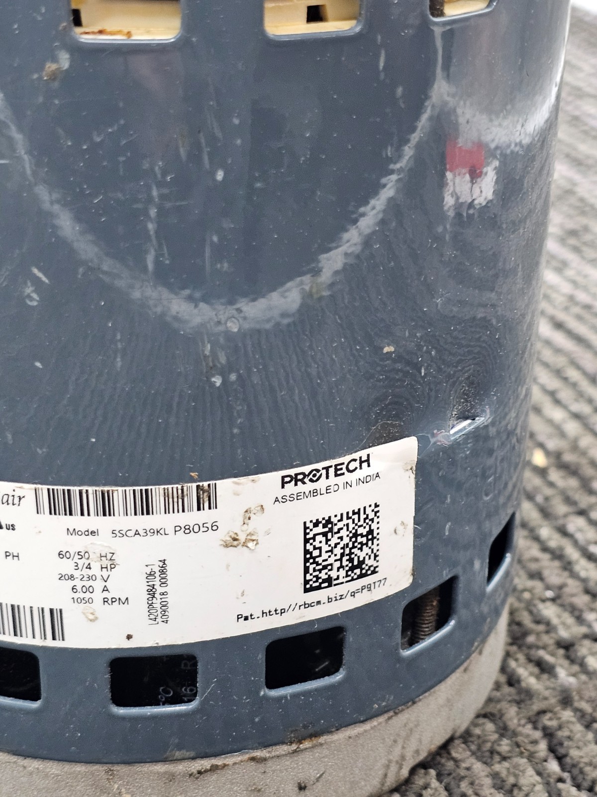 Genteq 51-108729-00 Class B Blower Motor 1 PH 60/50Hz 3/4 HP 208-230V 6.00A