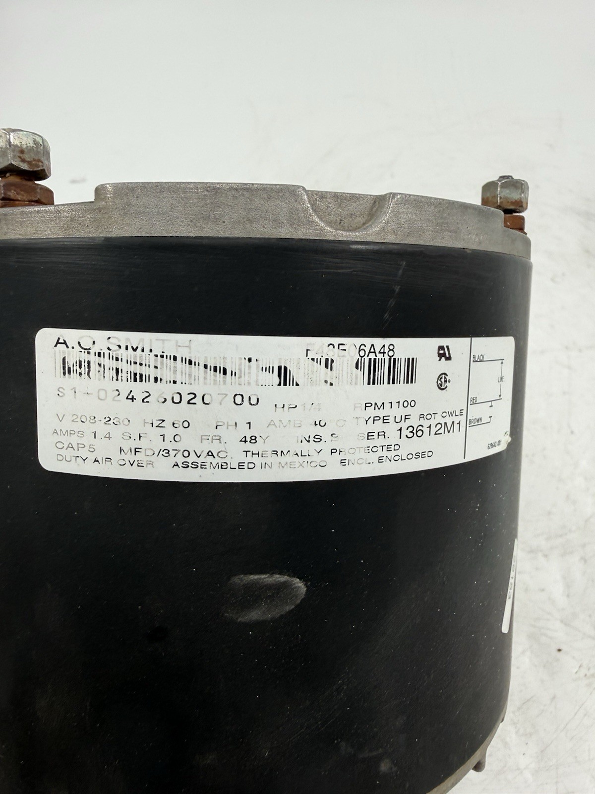 A.O.Smith F48E06A48 1/4 HP 208-230 V 1100 RPM Condenser FAN MOTOR 024-26020-000