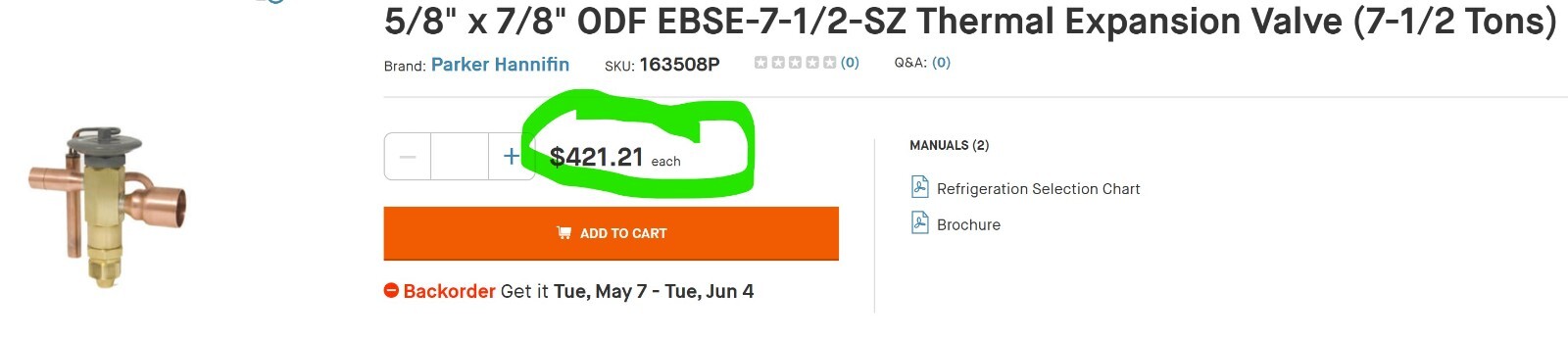 5/8″ x 7/8″ ODF EBSE-7-1/2-SZ Thermal Expansion Valve (7-1/2 Tons) [A6F2] #1