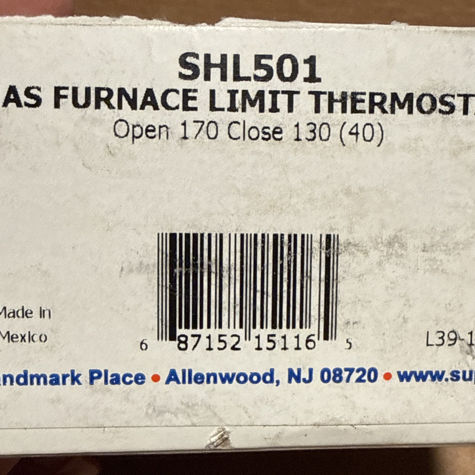 SUPCO SHL501 GAS FURNACE LIMIT THERMOSTAT 170/130