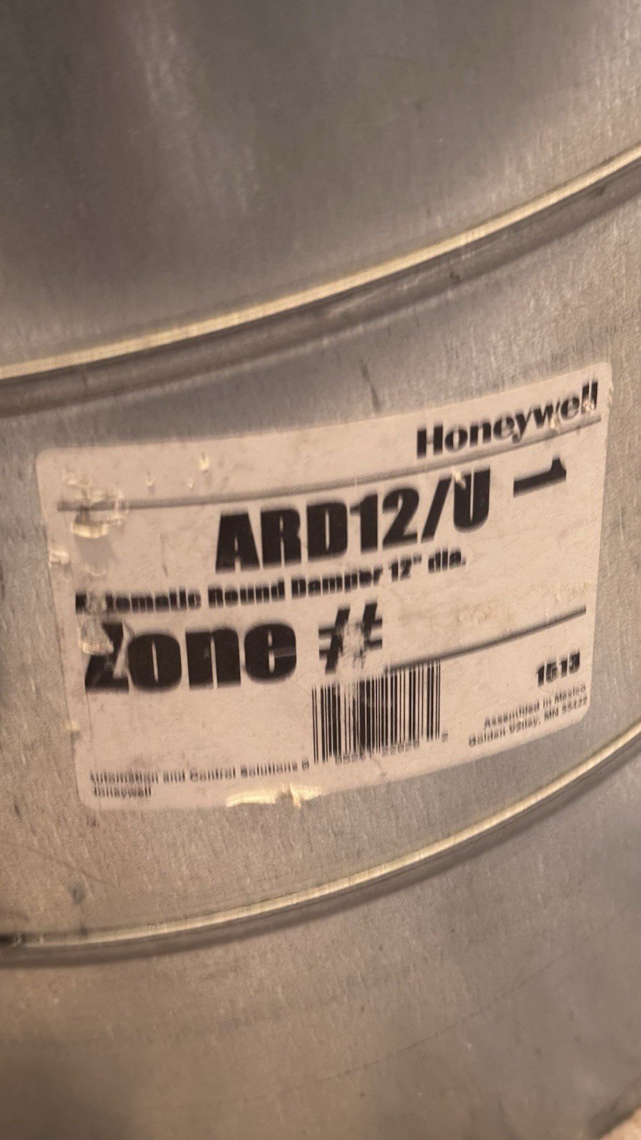 Honeywell ARD12/U Automatic Round Damper 12 in Galvanized Steel