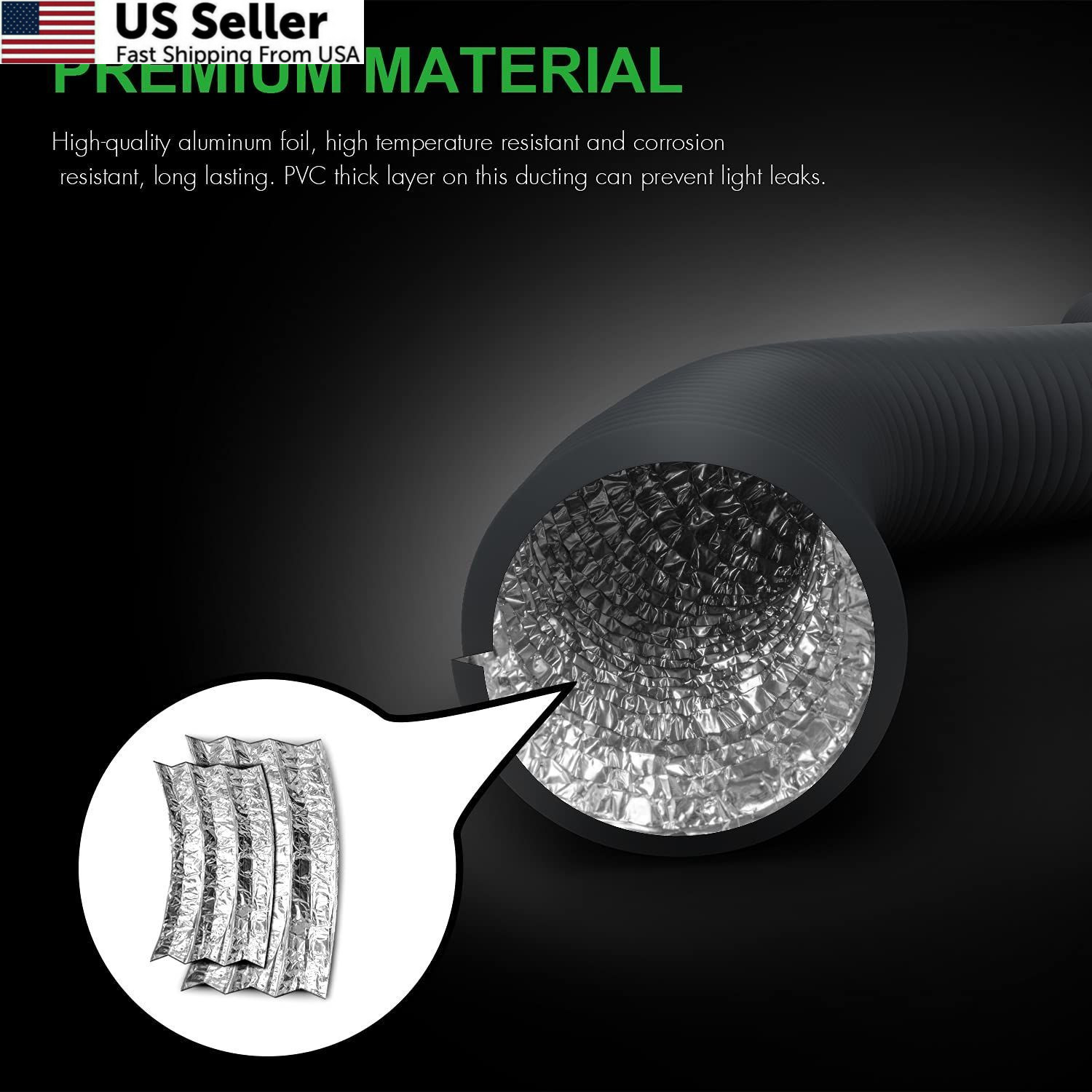 iPower Flexible 3 Inch 8 Feet Aluminum Ducting 4 Layer PVC 3 in 8ft, Gray