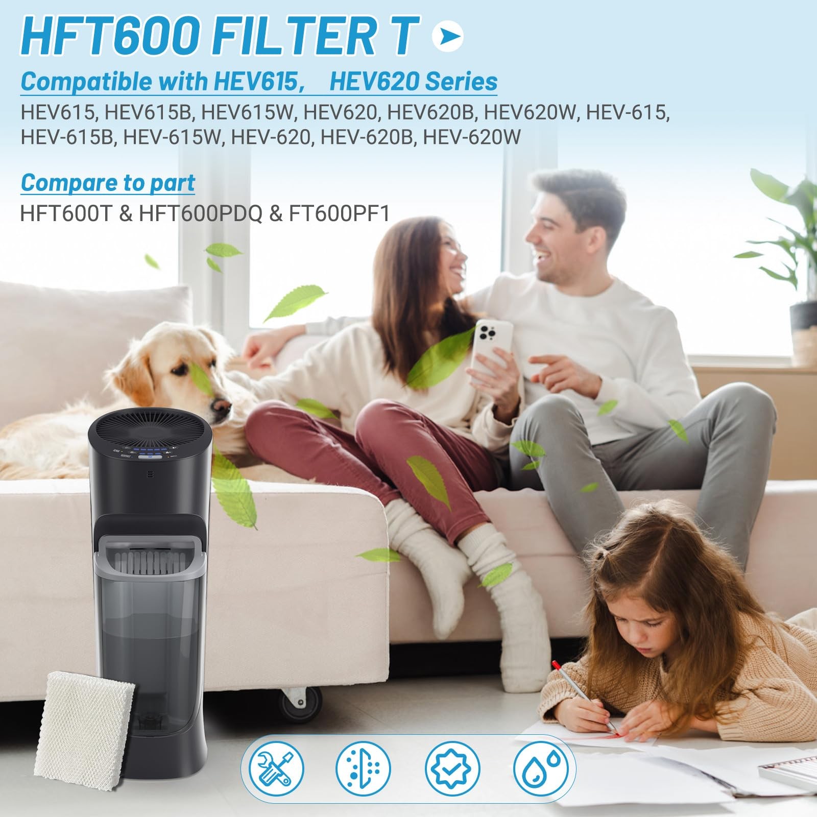 Lemige 6 Pack Humidifier Wicking HFT600 Filters T 6 Pack-White, 6 Pack-white