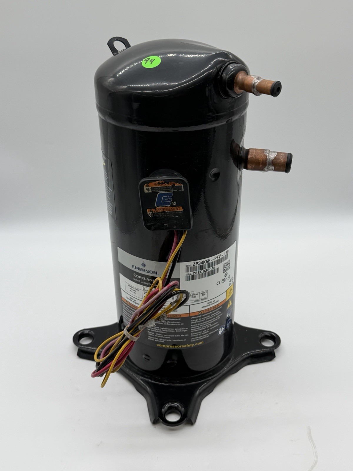3 Ton Copeland ZP34K6E-PFV-130 Scroll Compressor R410A 208/230V 1 PH Tested