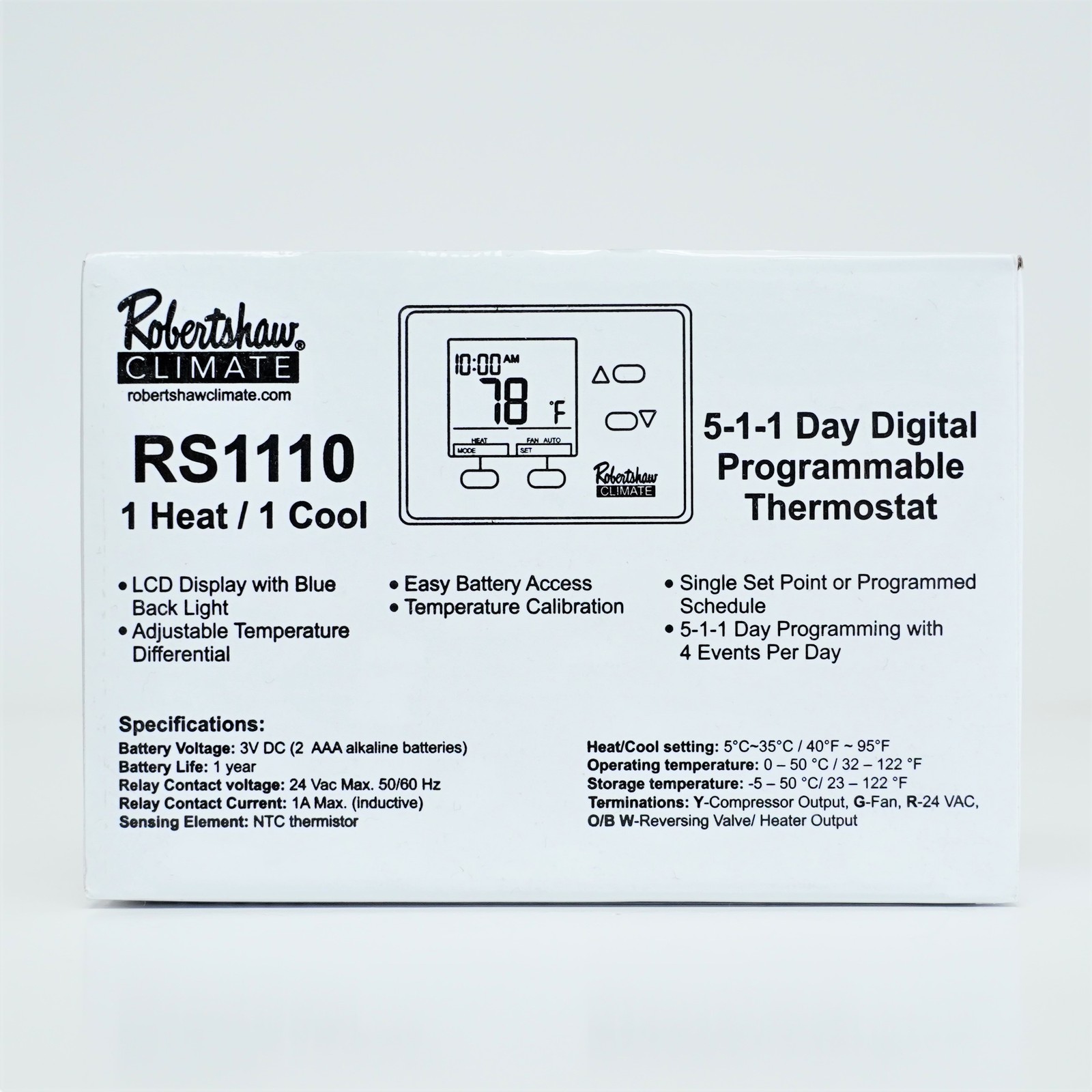 Robertshaw RS1110 Programmable 5+1+1 Days 1 Heat 1 Cool Wall Thermostat