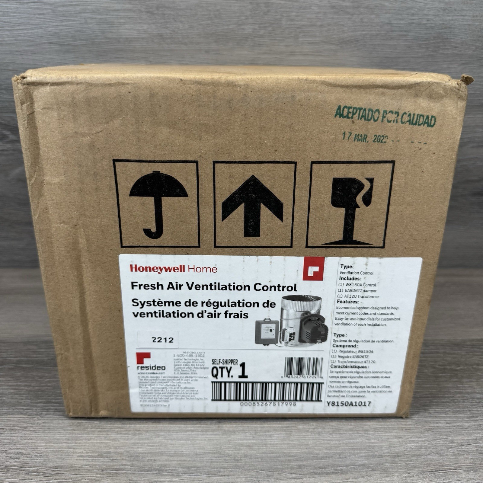 Honeywell Fresh Air Ventilation System Y8150A1017 with TrueZone Damper